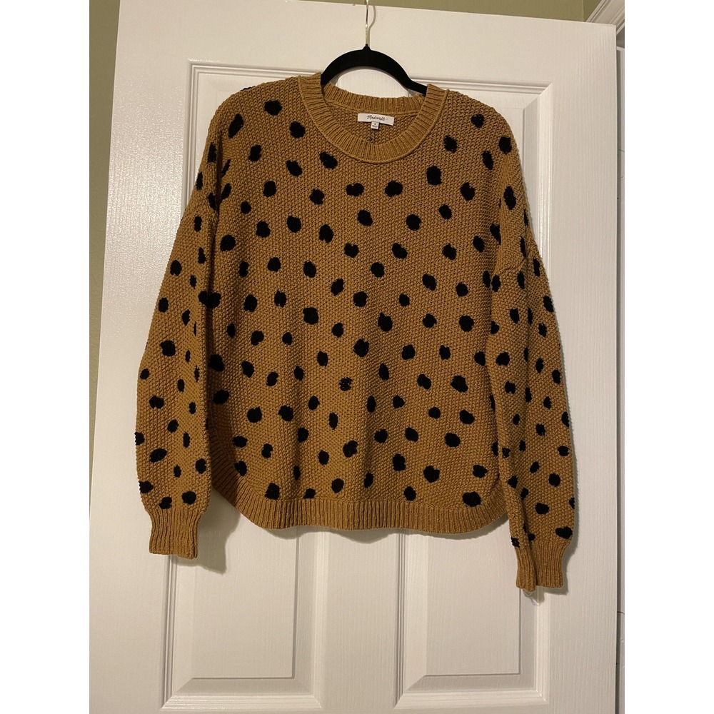 Madewell Sweater Womens Medium Brown Polka Dot Crew Neck Chunky Knit Pullover